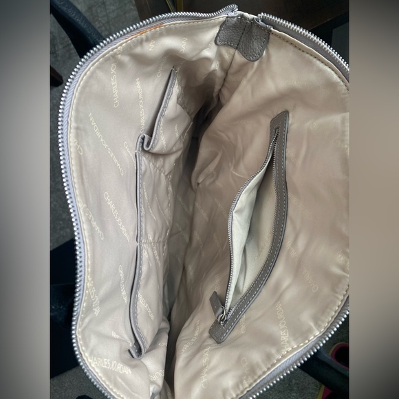 Charles Jourdan Colorblock Purse handbag satchel deep bag gray pebble leather EC - Picture 8 of 9